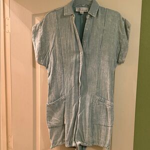 Vintage Havana Light Blue Button-Up Romper